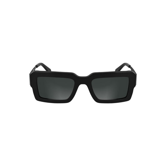 Calvin Klein Black Acetate Women Sunglasses with sleek rectangular lenses and black tint, perfect for a sophisticated and stylish look.