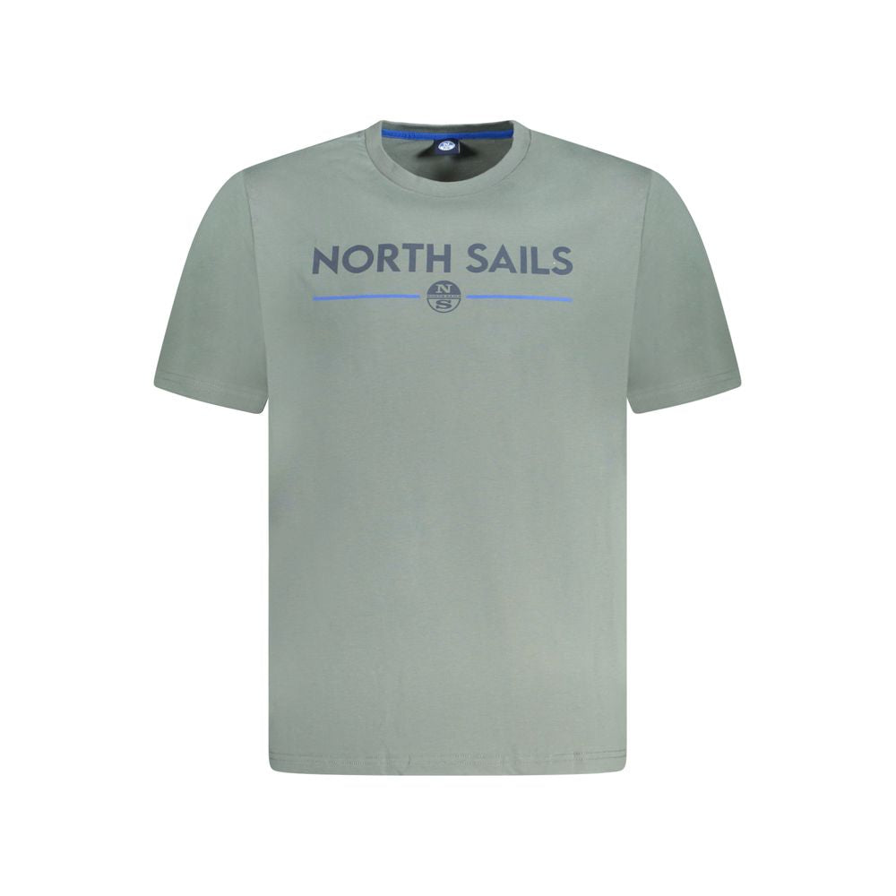 North Sails Green Cotton Men T-Shirt with logo and print on crew-neck design.