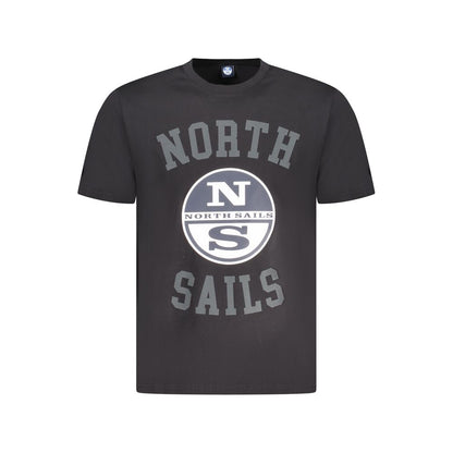 North Sails Black Cotton Men T-Shirt with logo print, showcasing adventure spirit and style, crafted from premium breathable cotton.