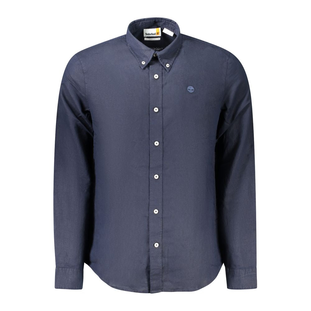 Timberland Blue Cotton Shirt, long sleeved, slim fit, button down collar, 1 button cuffs with logo embroidery.