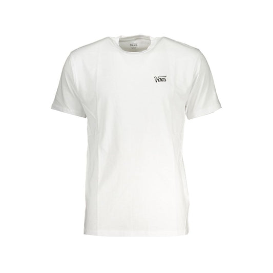 Vans White Cotton Men T-Shirt with bold print and iconic logo, showcasing skateboard-chic style in pure cotton for comfort and sophistication.