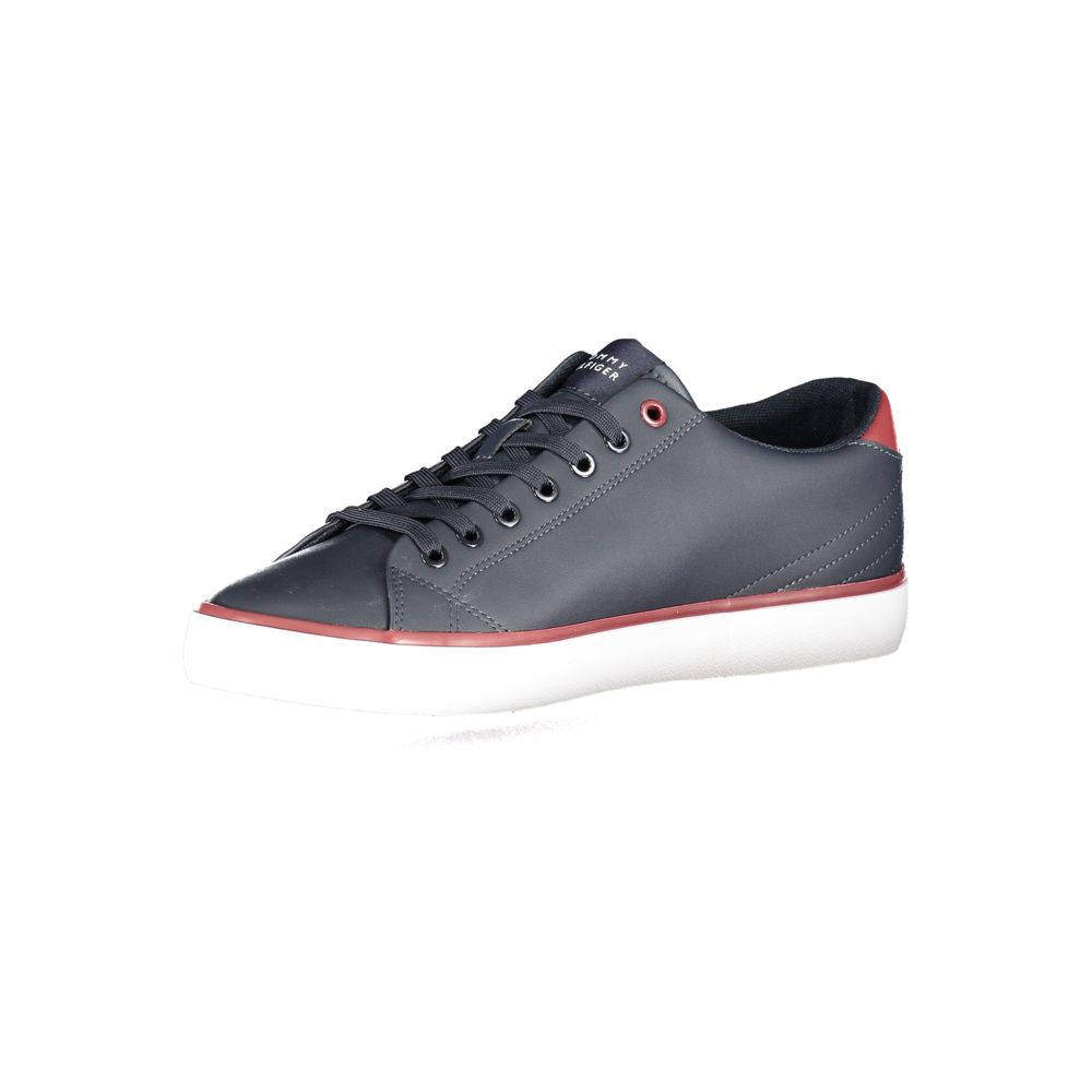Tommy Hilfiger Blue Polyester Sneaker with contrast details, laces, and logo print on white sole.