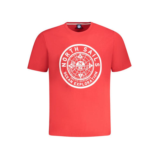 North Sails Red Cotton Men T-Shirt with logo and stylish print, made from 100% cotton for comfort and breathability.
