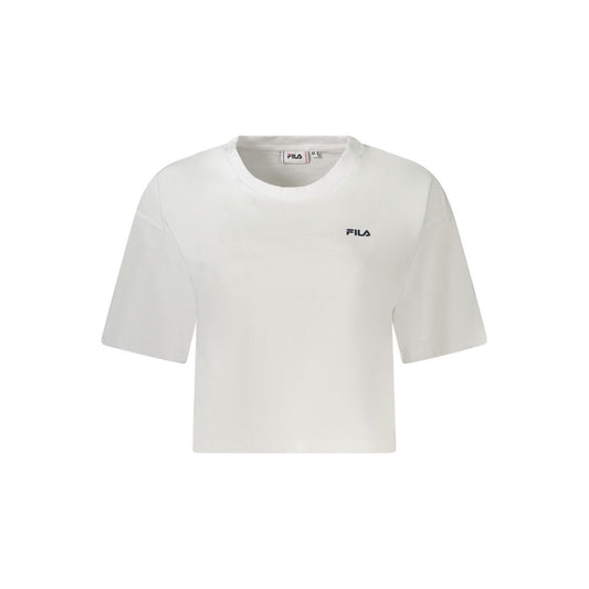 Alt Tag: Fila White Cotton Women T-Shirt with bold print and logo, crafted from organic cotton for comfort and style.