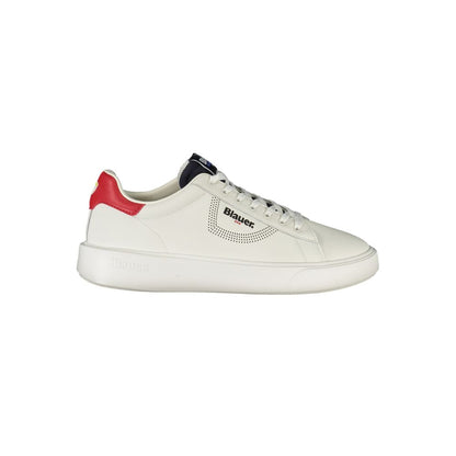 Blauer White Leather Men Sneaker with contrasting red details and logo print, showcasing modern sporty chic style.