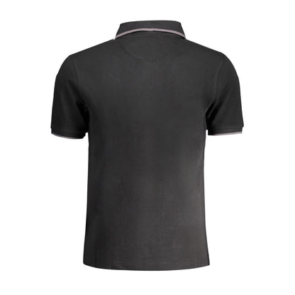 Back view of La Martina Black Cotton Men Polo Shirt with contrasting details and embroidery.