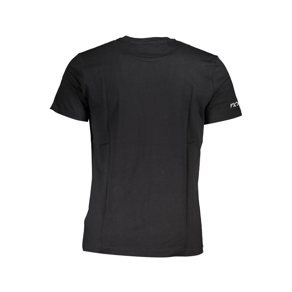 Rear view of La Martina Black Cotton Men T-Shirt showcasing sleek design and signature logo on short sleeve, perfect for casual style.