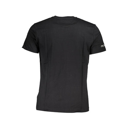Rear view of La Martina Black Cotton Men T-Shirt showcasing sleek design and signature logo on short sleeve, perfect for casual style.