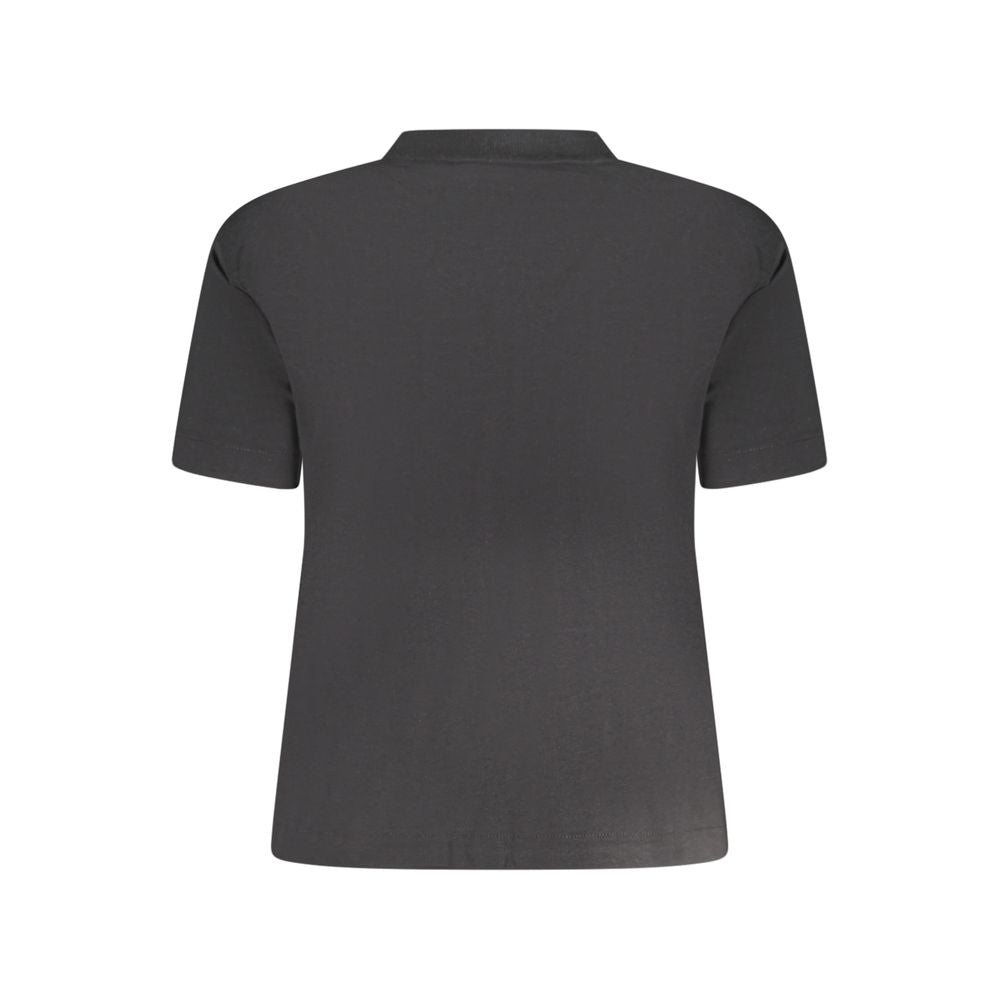 Back view of Calvin Klein Black Cotton Women T-Shirt, featuring a sleek design and comfort-focused pure cotton fabric.