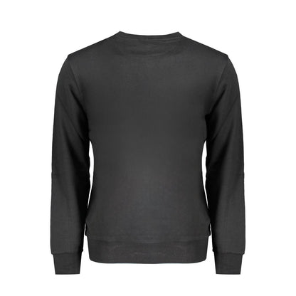 Back view of North Sails Black Cotton Men Sweater with long sleeves and crew neck, showcasing sophistication and brand logo detail.
