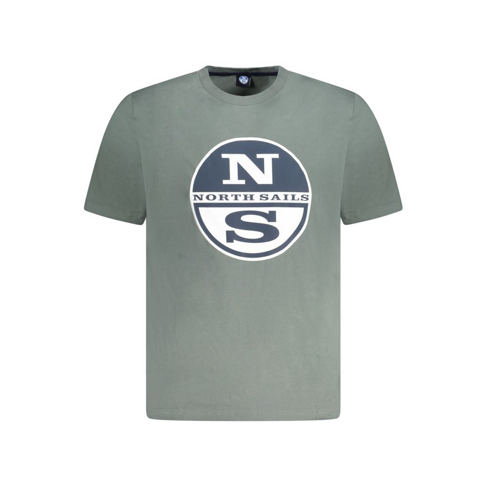 North Sails Green Cotton Men T-Shirt with logo print, crew neck design for stylish comfort and high-quality fashion.