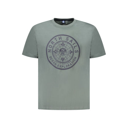 North Sails Green Cotton Men T-Shirt with logo print, crew-neck, short-sleeve design, perfect for casual nautical style.