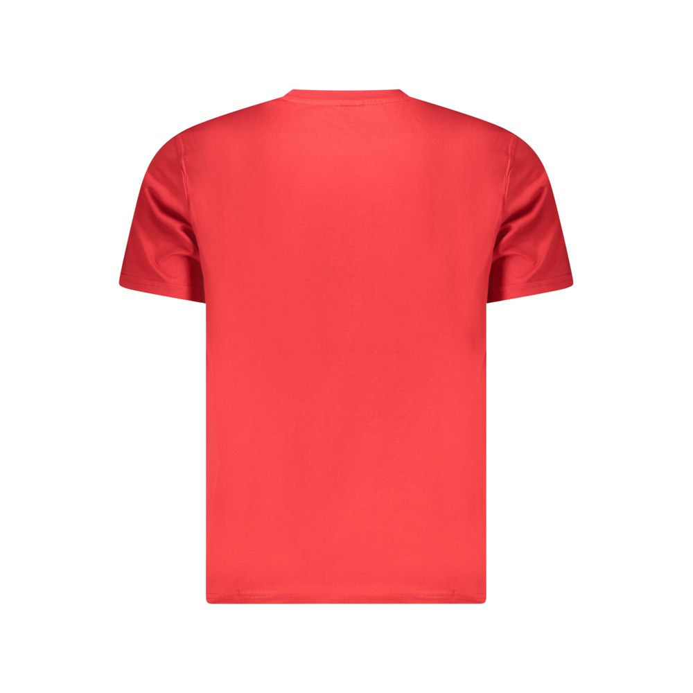 North Sails Red Cotton Men T-Shirt, 100% cotton casual crew neck with striking red color, iconic logo, and eye-catching print.