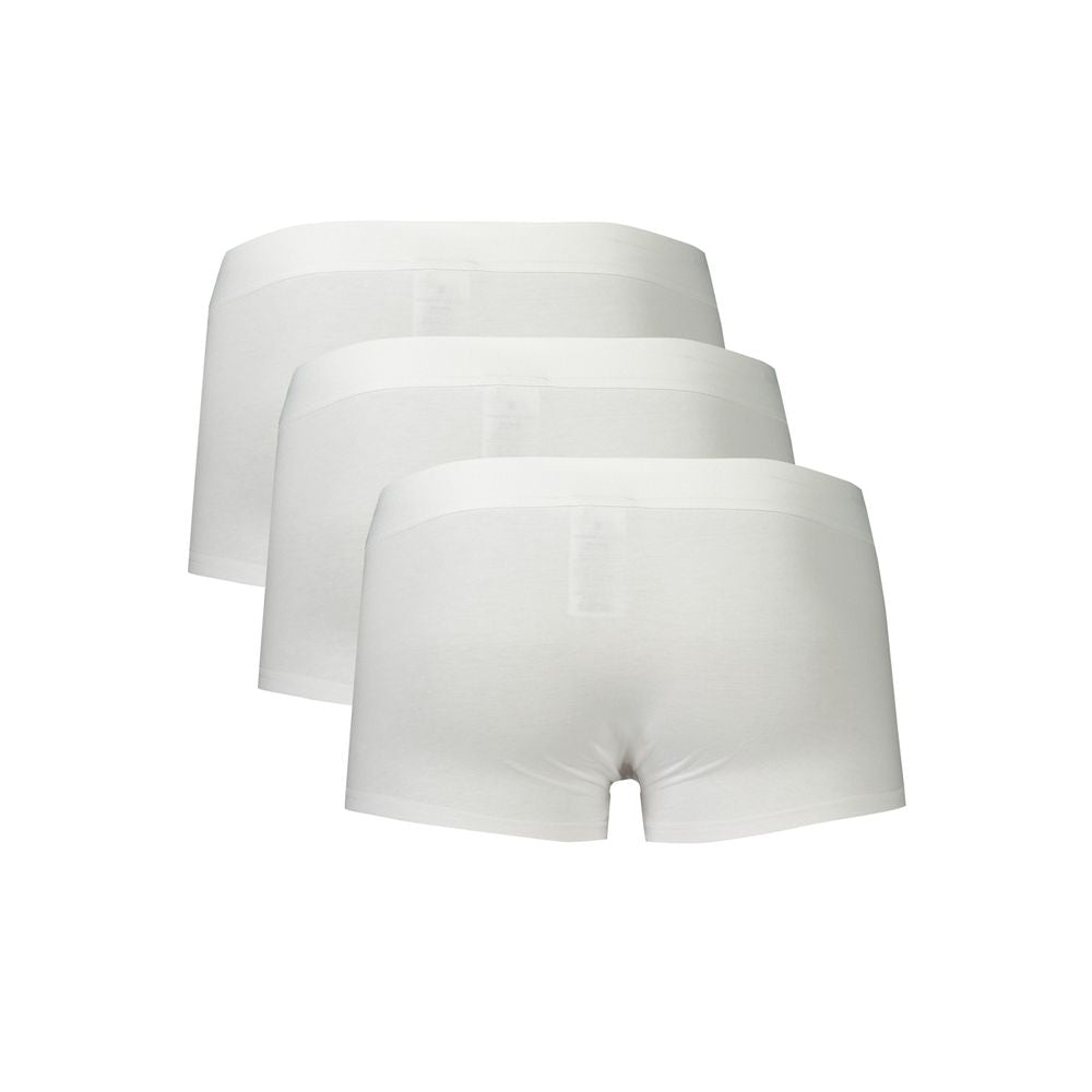 Bikkembergs White Polyester Men Boxer tri-pack showcasing comfort and style with elastic waistband, ideal for modern luxury and practicality.