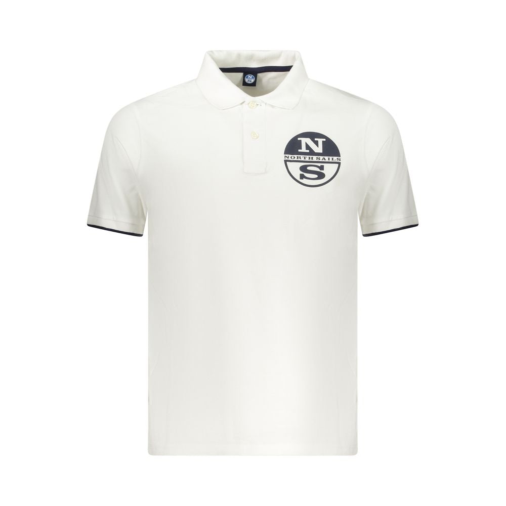 North Sails White Cotton Men Polo Shirt with contrasting details and bold logo print for a sporty and elegant look.