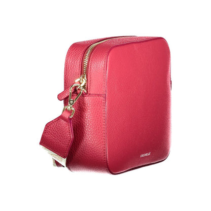 Coccinelle Red Leather Women Handbag with adjustable strap, featuring a bold zip closure and crafted from 100% supple leather for chic elegance.