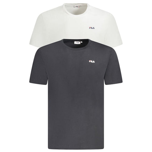 Fila White Cotton Men T-Shirt iconic style with black and white design, organic cotton, bold print logo, timeless appeal bi-pack