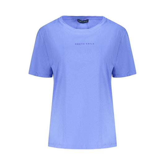 North Sails Blue Cotton Women T-Shirt with wide neck and embossed logo, showcasing nautical style in soft, breathable fabric.