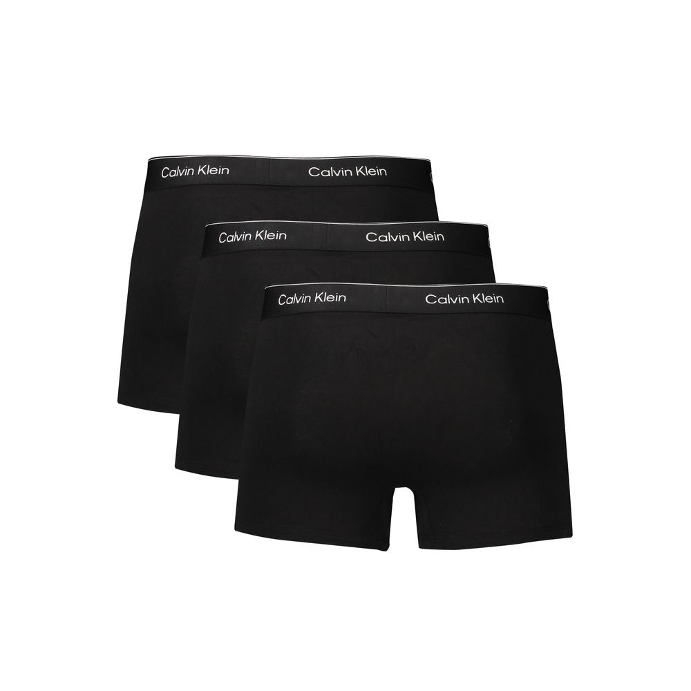 Calvin Klein Black Cotton Men Underwear tri-pack, featuring sleek black boxer briefs with signature logo waistband for style and comfort.