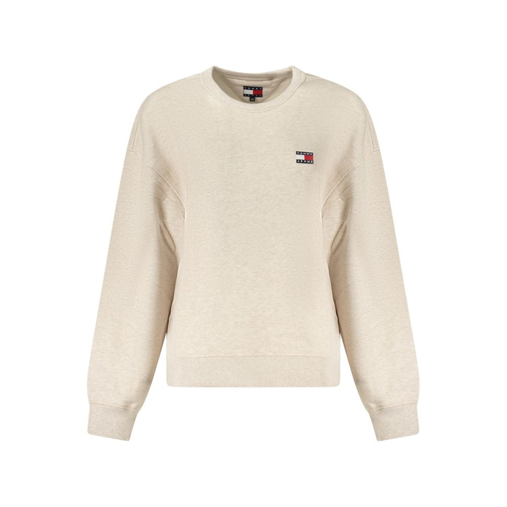Tommy Hilfiger Beige Cotton Women Sweater with embroidered logo, long sleeves, and crew neck.