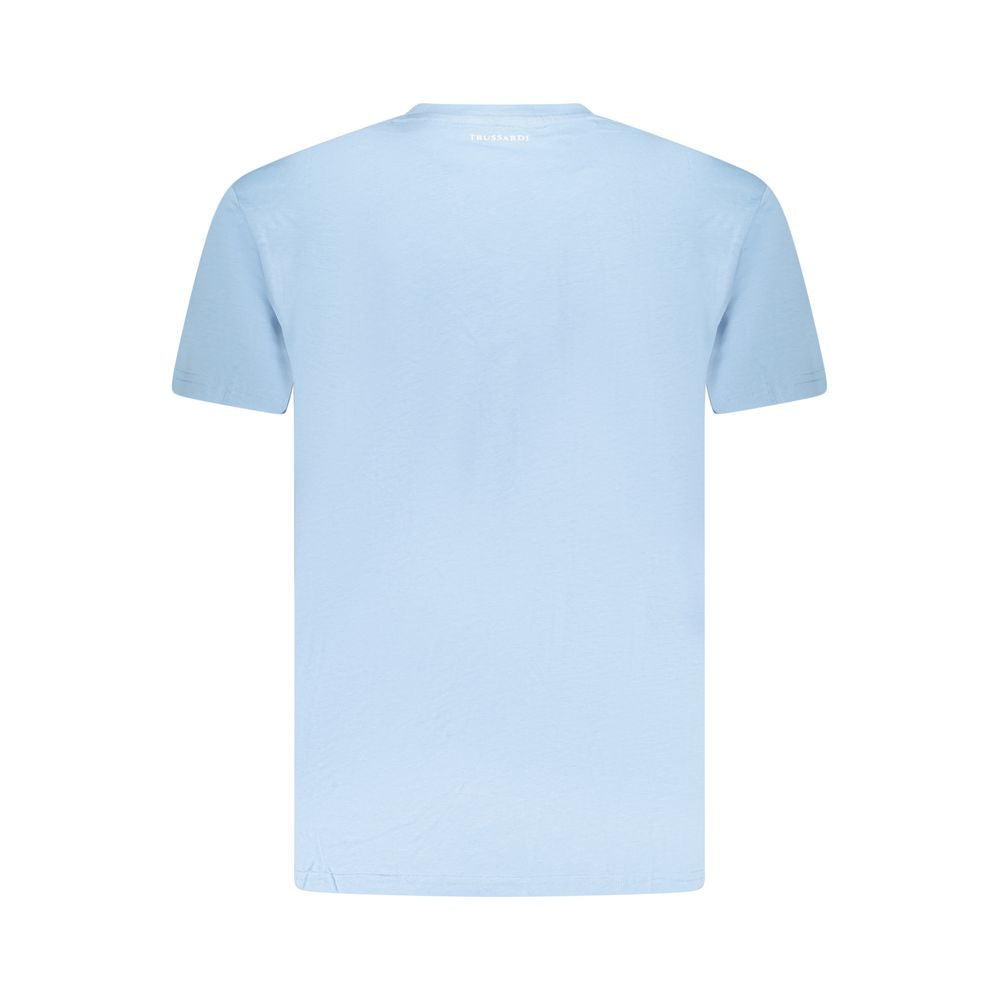 Trussardi Light Blue Cotton Men T-Shirt with short sleeves and striking logo print, crafted for comfort and fashion-forward style.