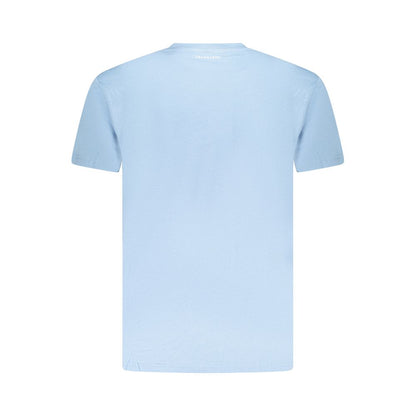 Trussardi Light Blue Cotton Men T-Shirt with short sleeves and striking logo print, crafted for comfort and fashion-forward style.
