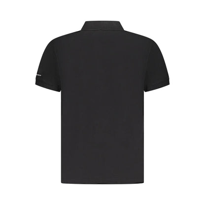 Back view of Trussardi Black Cotton Men Polo Shirt with short sleeves and classic collar.