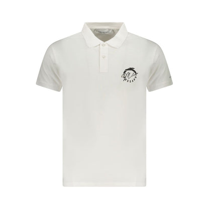 Trussardi White Cotton Men Polo Shirt with logo print and two-button placket, showcasing modern elegance and casual sophistication.