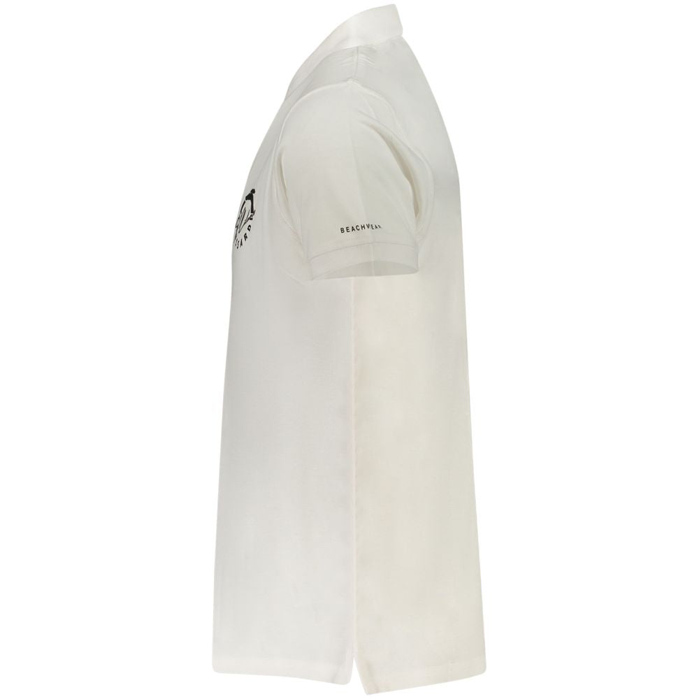 Trussardi White Cotton Men Polo Shirt - side view showcasing short sleeves and logo detail.