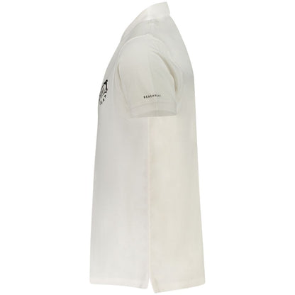 Trussardi White Cotton Men Polo Shirt - side view showcasing short sleeves and logo detail.