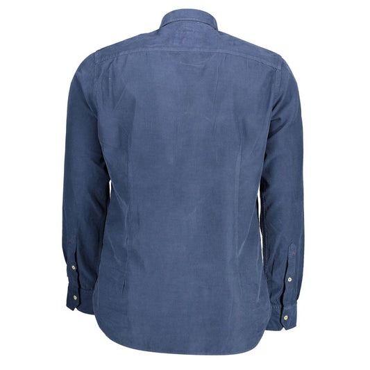 Back view of U.S. POLO ASSN. Blue Cotton Men Shirt, showcasing the long sleeves and slim fit design.