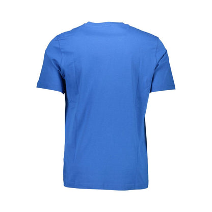 Back view of Diesel Blue Cotton Men T-Shirt showcasing short sleeves and classic crew neck design for a stylish and comfortable fit.