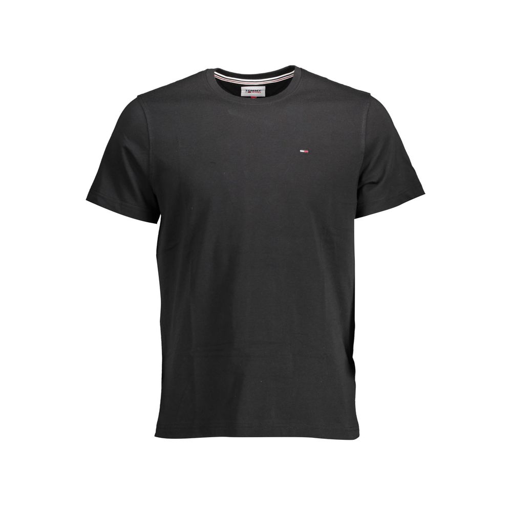 Tommy Hilfiger Black Organic Cotton Men T-Shirt with crew neck and embroidered logo
