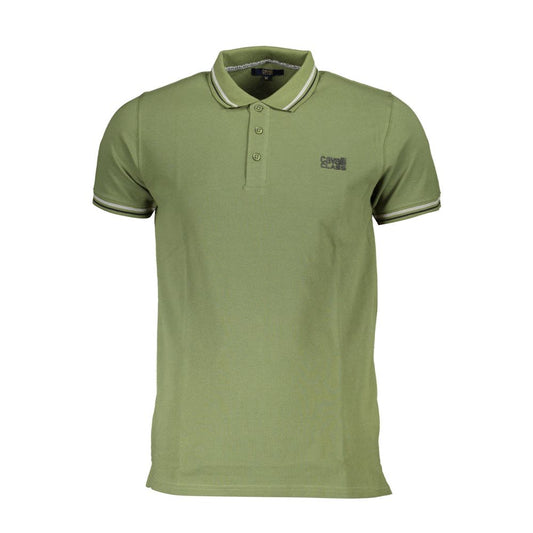 Cavalli Class Green Cotton Men Polo Shirt with logo and contrasting details, short sleeves, sophisticated design, and luxury appeal.