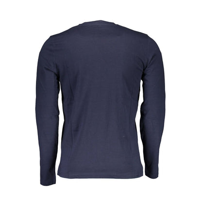 Back view of North Sails Blue Cotton Men T-Shirt showcasing long sleeves and maritime elegance.