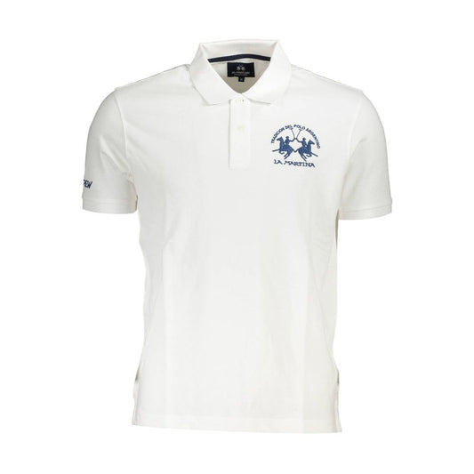 La Martina White Cotton Men Polo Shirt with embroidered logo and short sleeves