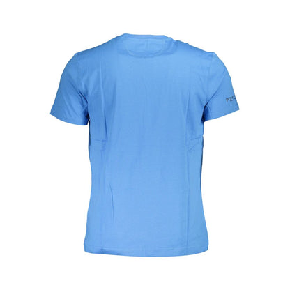 La Martina Blue Cotton Men T-Shirt with short sleeves and crew neck, featuring striking print and logo for a bold, sophisticated look.