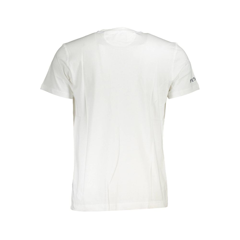 Rear view of La Martina White Cotton Men T-Shirt showcasing short sleeves and crew neck design.