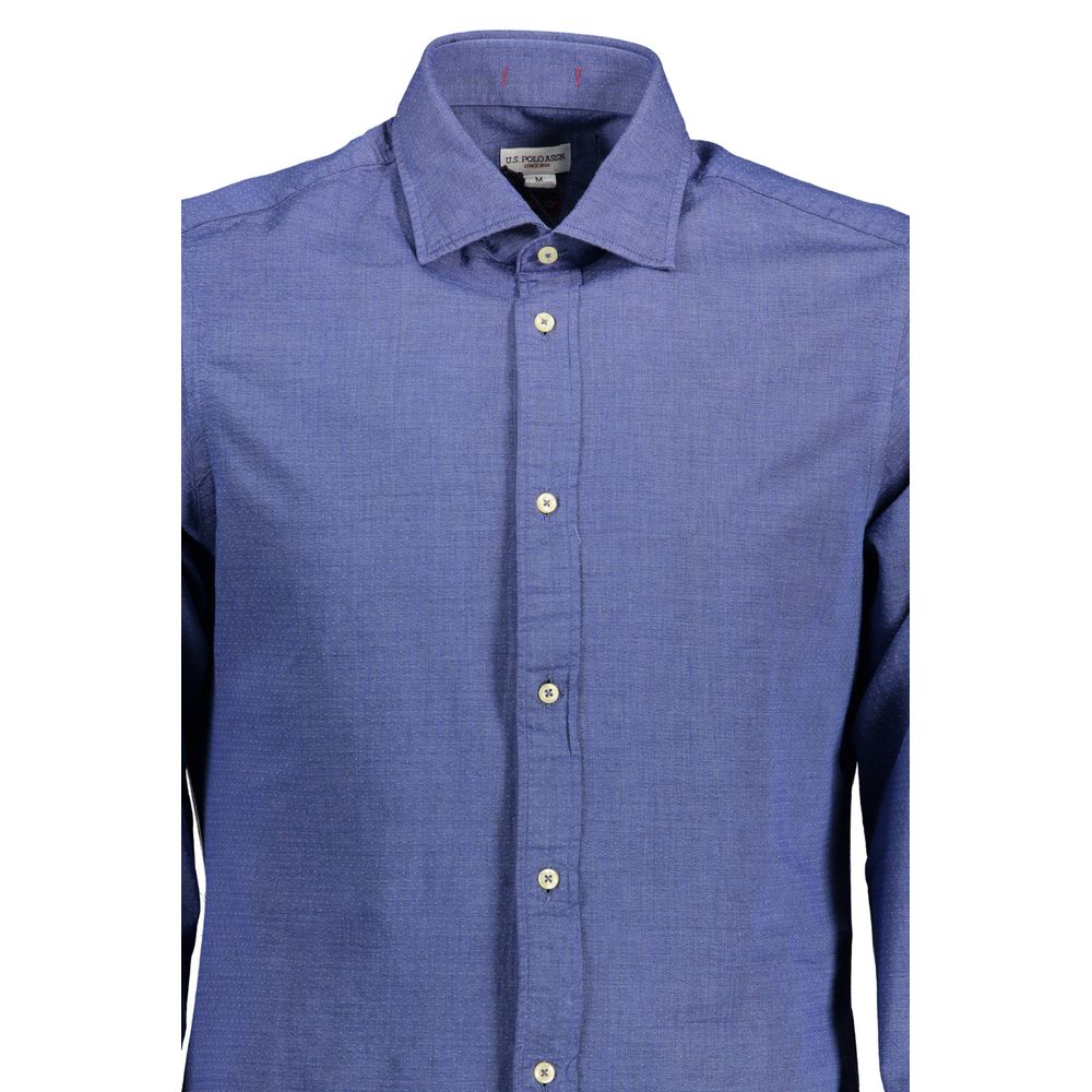 U.S. POLO ASSN. Blue Cotton Men Shirt with French collar and logo buttons.