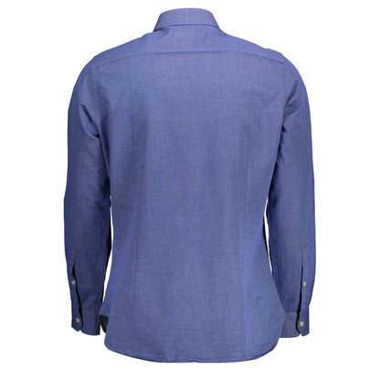 Rear view of U.S. POLO ASSN. Blue Cotton Men Shirt with long sleeves and French collar.