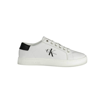Calvin Klein White Recycled Polyester Men Sneaker with contrasting details and CK logo, made from 50% recycled materials.