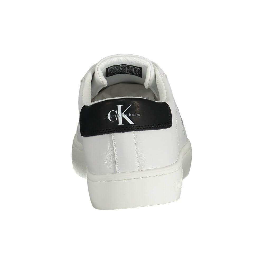 Calvin Klein White Recycled Polyester Men Sneaker rear view with logo