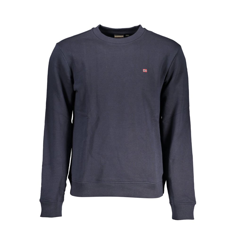 Napapijri Blue Cotton Men Sweater with iconic logo and embroidery, long sleeve crew neck, perfect for style and comfort