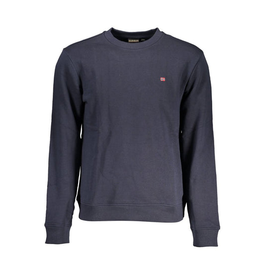 Napapijri Blue Cotton Men Sweater with iconic logo and embroidery, long sleeve crew neck, perfect for style and comfort