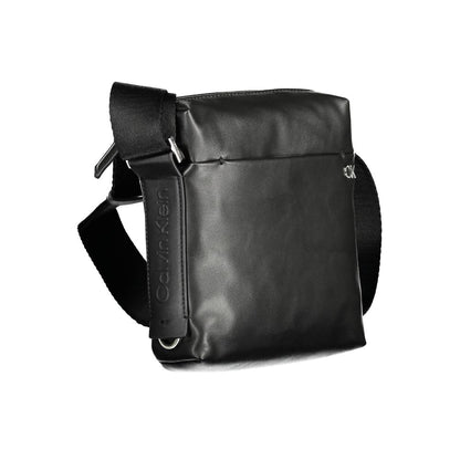 Calvin Klein Black Polyester Men Shoulder Bag with adjustable strap and external pocket, crafted from recycled materials for eco-friendly fashion.