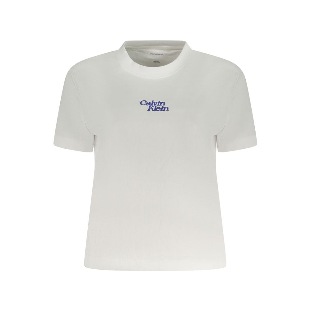 Calvin Klein White Cotton Women T-Shirt with logo, crew neck, and short sleeves, showcasing timeless style and premium comfort.