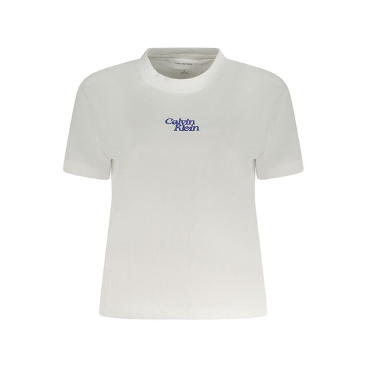Calvin Klein White Cotton Women T-Shirt with logo, crew neck, and short sleeves, showcasing timeless style and premium comfort.