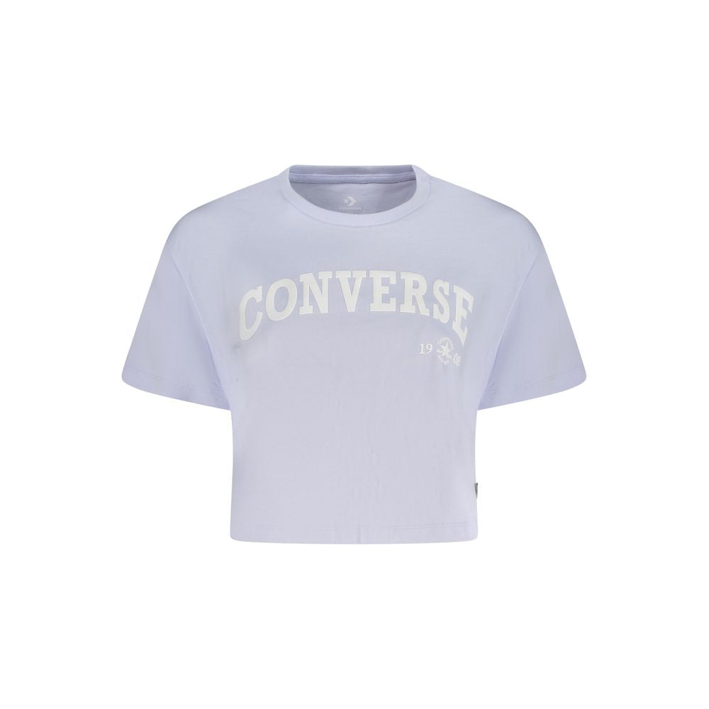 Converse Purple Cotton Women T-Shirt with classic logo and crew neck, ideal for casual or layered styling, short sleeves, vibrant purple hue.