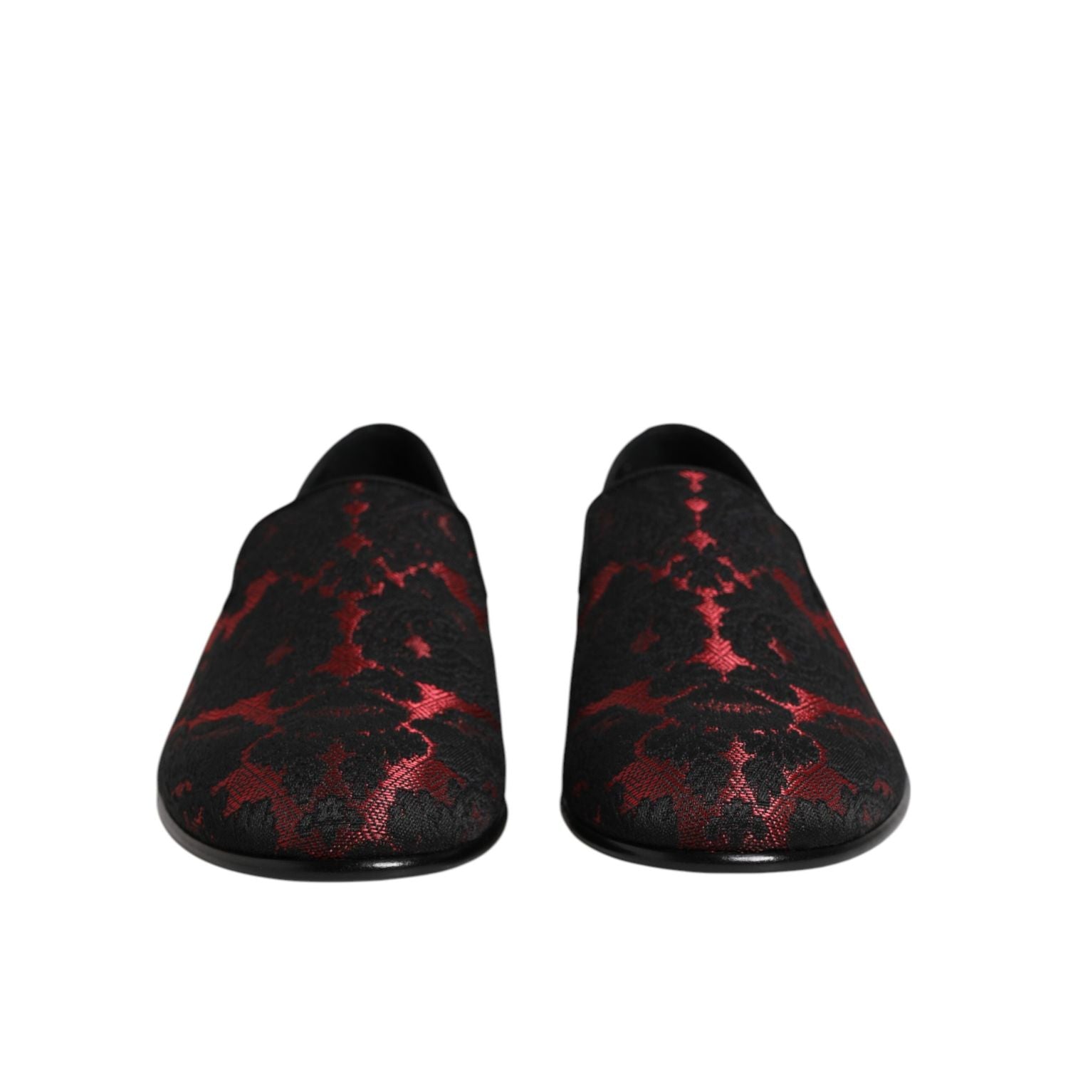 Dolce & Gabbana Red Black Jacquard Slip On Loafers Shoes