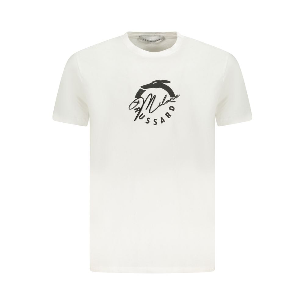 Trussardi White Cotton Men T-Shirt with logo print, stylish casual wear made in BD.